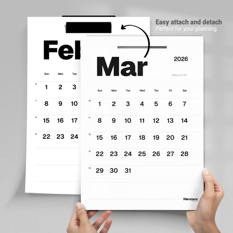 Mono 2026 Wall Calendar with Metal Bracket