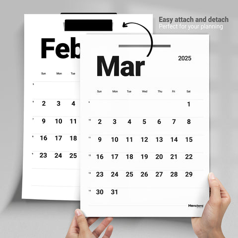 Mono 2025 Wall Calendar with Metal Bracket